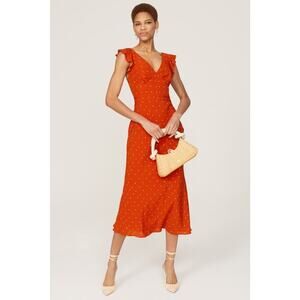 JASON WU COLLECTIVE Red Polka Dot Flutter Sleeve V-Neck Midi Dress Size 2